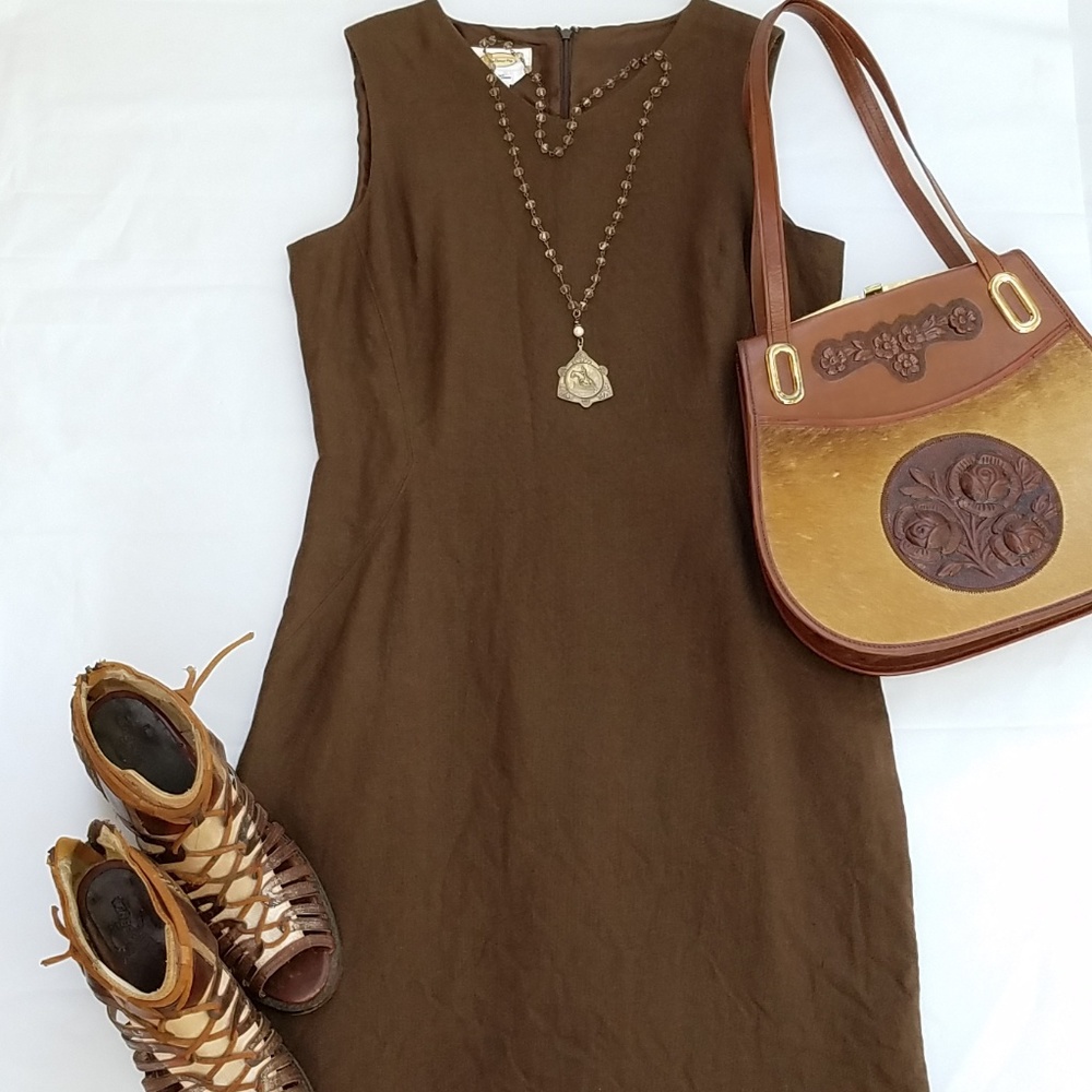 Talbots Irish Linen Chocolate Brown Dress 8